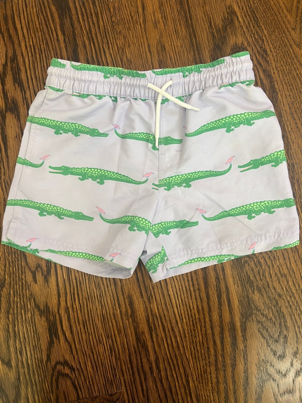 The Beaufort Bonnet Company Boys White Swim Trunks Green Crocodile Print EUC